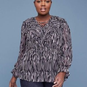 Lane Bryant | Lace-Up Ruffle Top With Smocked Waist